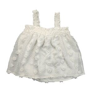 entro White Swiss Dot Smocked Tank Top Ruffle Strap Boho Womens Large